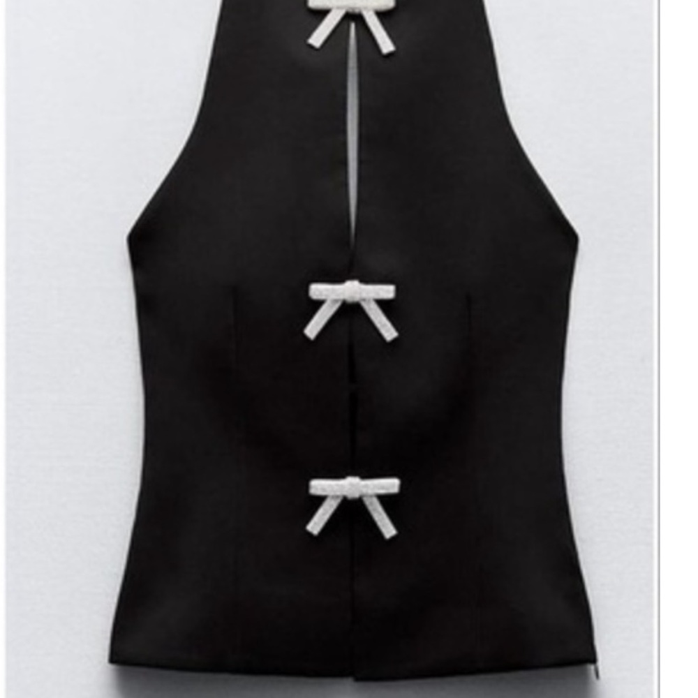 Zara Black Halter Top with Rhinestone Bows - Picture 2 of 5